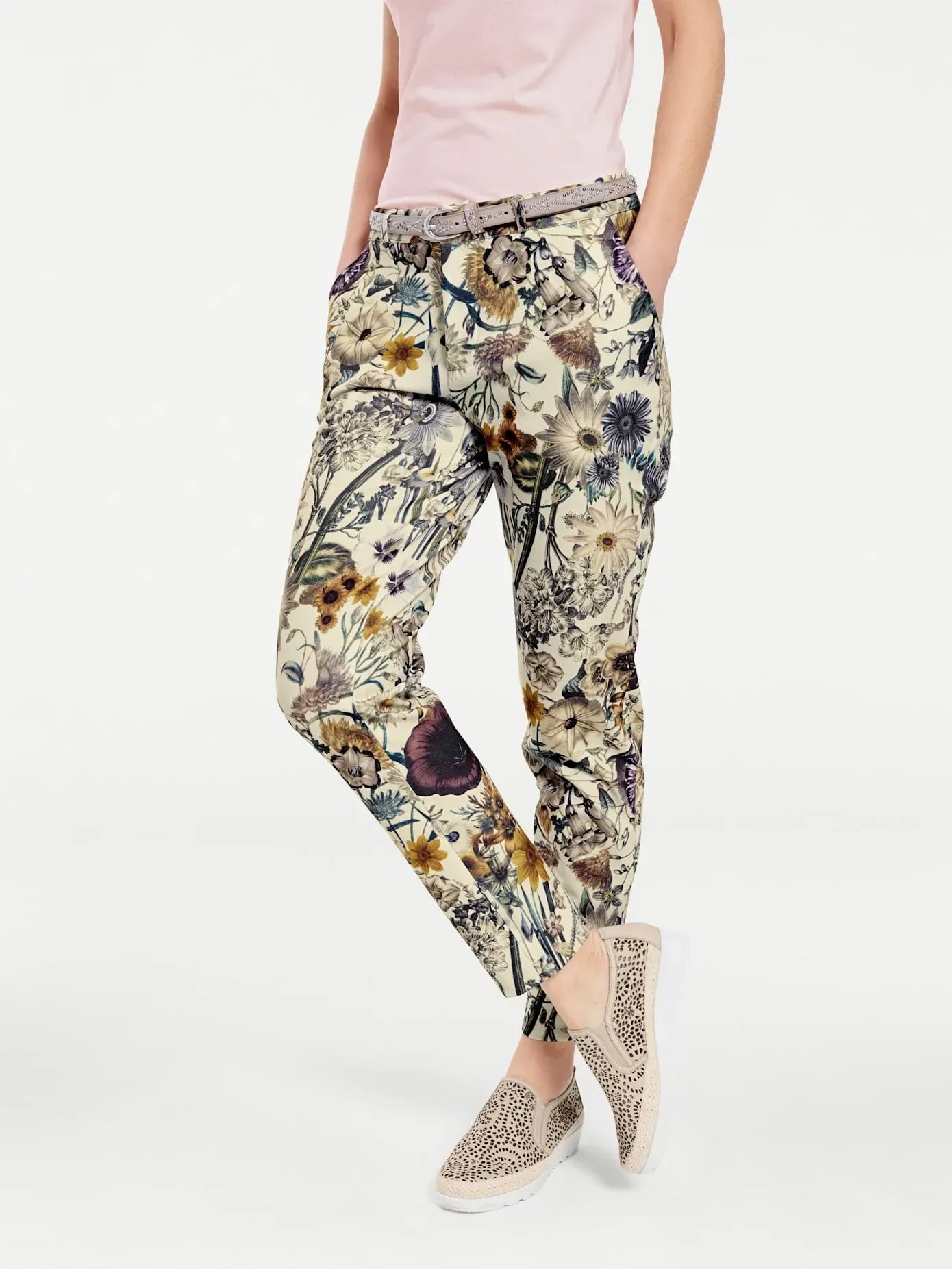 Jerseyhose HEINE, Damen, Gr. 36, Normalgrößen, bunt, 95% Polyester, 5% Elasthan, bedruckt, geblümt, gemustert, mehrfarbig, lang, Hosen Jerseyhose