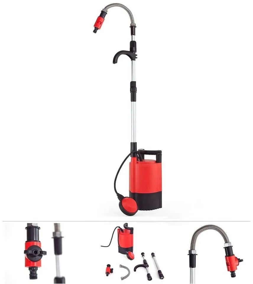 Grafner Tauchpumpe Regenfasspumpe Schmutzwasserpumpe Gartenpumpe Regenwasserpumpe 400 Watt (1 Stück, 5-tlg., Ink. Regentonnenhalter), 5200 l/h max. Fördermenge rot