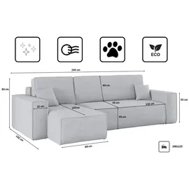 kaiser möbel Ecksofa Cord 4-Sitzer Grau