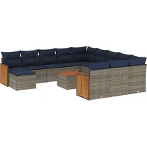 vidaXL 13-teiliges Gartensofa-Set mit Kissen, grau, Polyrattan - Grau