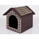 PillowPrim Hundehütte Hundehöhle Hundebett Hundehaus Katzenhöhle mittle L - 52x46 cm braun kariert