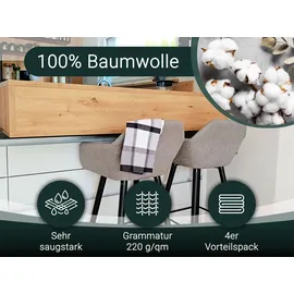 ZOLLNER Geschirrtuch Karoline 50 x 70 cm, 100% Baumwolle, schwarz-weiß, kariert, 4 Stück