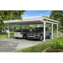 Carport Emsland 613x604cm, weiß, 20mm Dachschalung mit EPDM Folie Holzcarport