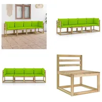 vidaXL Gartensofa 4 Sitzer mit Kissen in Hellgrün - Gartensofa - Gartensofas - Holzsofa - 4-Sitzer-Gartensofa - Grün