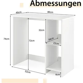 Costway Schreibtisch, Computertisch mit 2 Fächern, PC-Tisch, Bürotisch für kleine Räume, weiß, 80 x 40 x 74 cm - Weiß