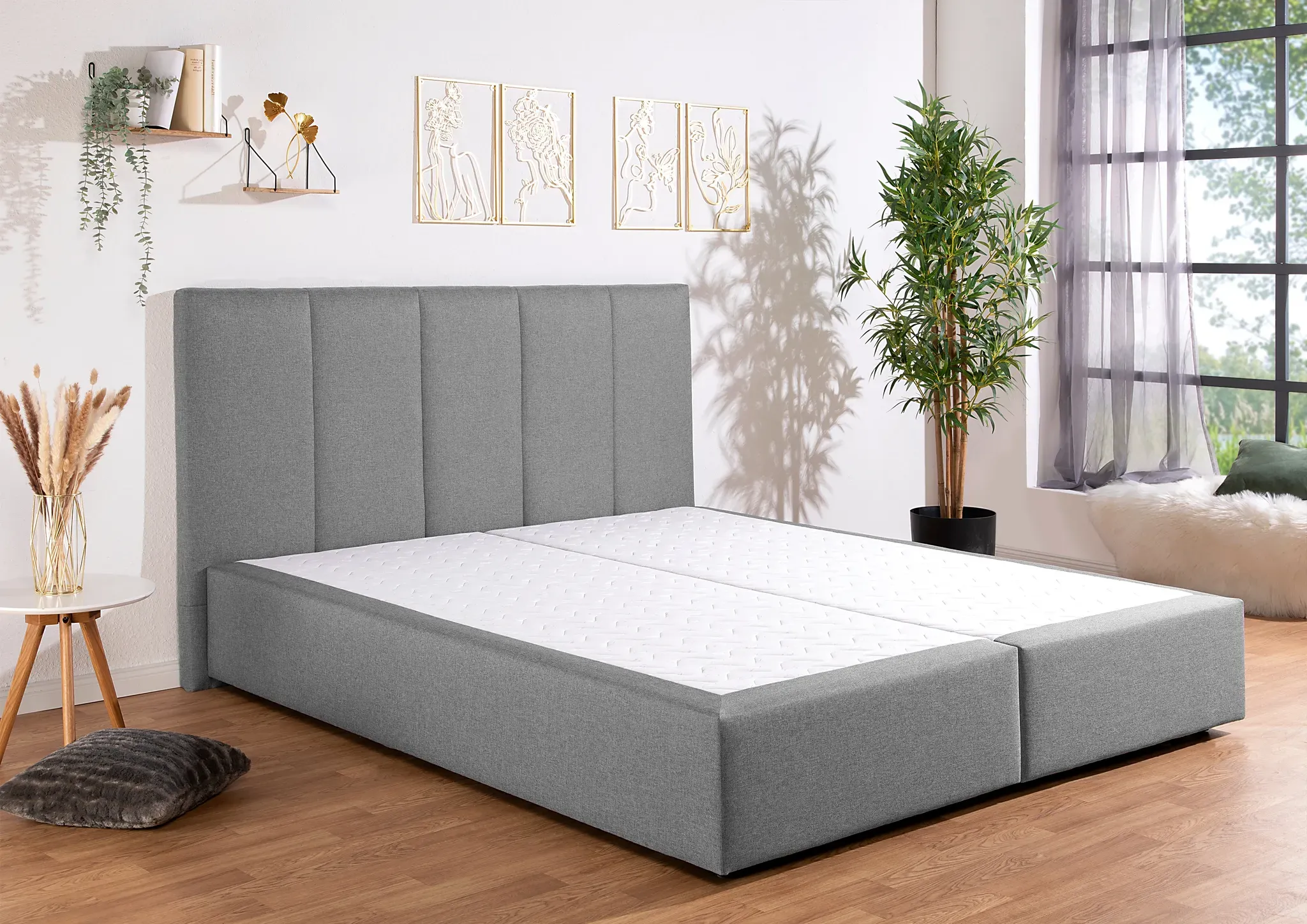 Boxbett INOSIGN "Fidan" Komplettbetten Gr. Struktur Ohne Bettkasten, Liegefläche B/L: 180 cm x 200 cm, kein Härtegrad, ohne Matratze, grau Boxspringbett Boxspringbetten mit Bettkasten wahlweise Bettkasten, in H2, H3 & H4 erhältilich