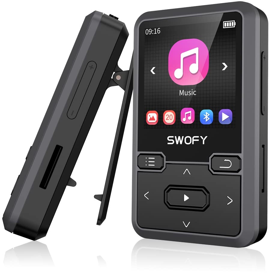 32GB Clip MP3-Player Bluetooth 5.0, tragbarer Mini-Musikplayer mit FM-Radio, Aufnahmefunktion und Schrittzähler, MP3-Player für Kinder, TF-Kartenunterstützung, bis zu 128GB (Black)