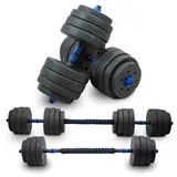 LACESTONE 2in1 Hantelset Kurzhantel Langhantel Set 40 kg schwarz / blau