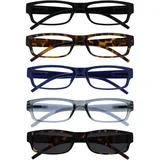 OPULIZE Die Lesebrille Unternehmen Schwarz Braun Blau Grau Leser Mit Sonne Leser Wert 5er-Pack Herren Frauen RRRRS32-12372 +1,00