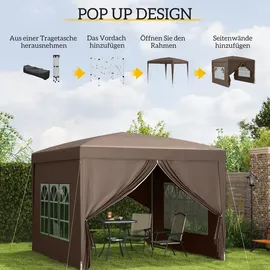 Outsunny Faltpavillon 3 x 3 m inkl. 4 Seitenteile Braun