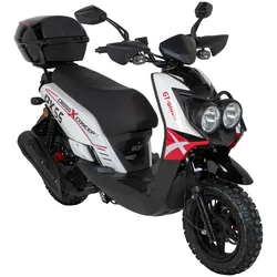 Motorroller GT UNION "PX 55 Cross-Concept", rot (weiß, rot, schwarz, schwarz), Motorroller & Mofas, 25 km/h, mit Topcase, B:83cm H:112cm L:192cm