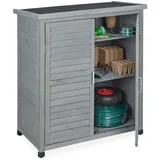 Relaxdays Gartenschrank, 3 Fächer, Flachdach mit Neigung, Doppeltür, HBT: 97 x 86,5 x 47 cm, Werkzeugschrank, Holz, Grau