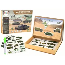 LEAN Toys Puzzle Kinder Puzzle Magnet Puzzle Panzer Militär Kinderpuzzle 40 Teile, Puzzleteile