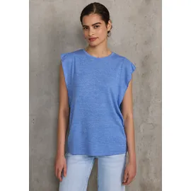street one studio STREET ONE STUDIO, Damen, Gr. 46, blau (sunset blau), Stoff, 80% Polyester, 20% Viskose, unifarben, normal normal, Rundhals, Volant, Tops Trägertop, Rundhalsausschnitt