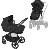 Cybex Gold Kinderwagen EOS Lux 2-in-1 mit Babyschale Aton B2 i-Size und Babyschalen-Adapter, Reisesystem, Ab Geburt bis 22 kg (ca. 4 Jahre), Moon Black (Schwarz)