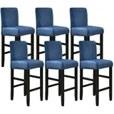 JHLD Samt Stretch Barhocker Stuhlhussen, Bar Stuhlhussen Elastische Stuhlhussen Stuhlhussen Abnehmbare Waschbar Für Küche Cafe Barhocker-Marine-Satz von 6