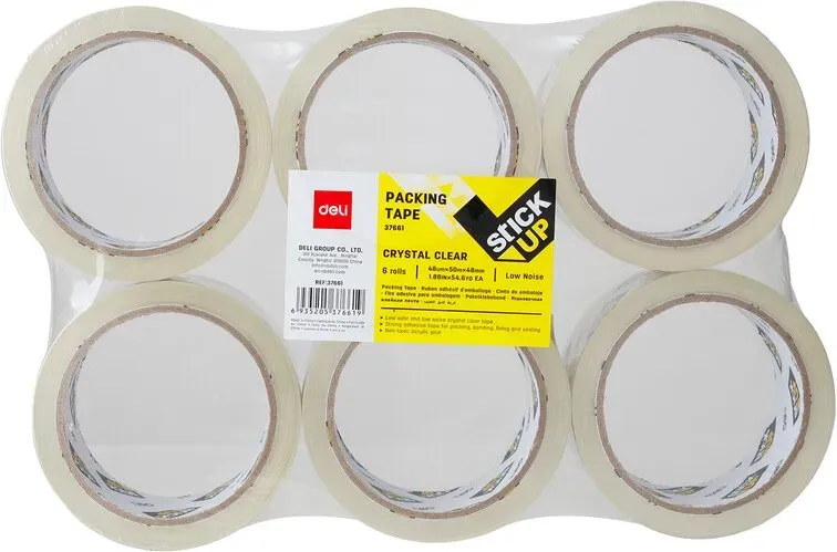 Deli Verpackungsverschlussband, kristallklar, 48 mm x 50 m, geräuscharm, 6er-Pack