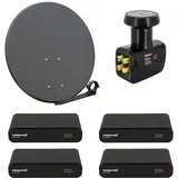PremiumX 80cm anthrazit + Quad LNB + 4x Receiver