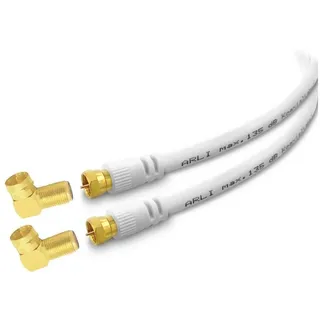 ARLI TV-Kabel, F-Stecker, F Winkeladapter (2000 cm), 20m Doppelwinkel Anschlusskabel TV Satkabel vergoldet 135dB Sat Kabel weiß