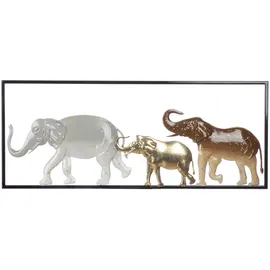 Casablanca modernes Design Wandrelief Savanne, Metall, Elefantenmotiv, glänzend, braun/goldfarben/grau, 25x61x2 cm