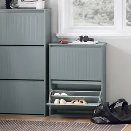 SoBuy Schuhkipper 61 x 81 x 26 cm mit 2 Klappen und verstellbaren Einlegeböden hellgrau