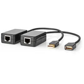 Nedis USB-Extender USB 1.1 1x RJ45 Female 1x USB-A Buchse 1x USB-A Stecker 1x RJ45 Female 50 m 12 Mbps | vergoldet | rund | PVC | Schwar