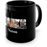 PhotoFancy® - Fototasse 'Danke' - Personalisierte Tasse mit eigenem Foto und Text selbst gestalten - Schwarz glänzend