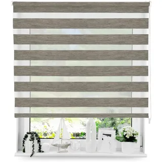 Tom'Shop Doppelrollo Duo Rollo mit Schrauben (Holzlook Grau 135cm x 130 cm) Fensterrollo Seitenzugrollo mit Bohren für Lichtschutz Sichtschutz Sonnenschutz leichte Montage