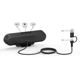 Zetiy P42C PC Lautsprecher 10W mit Monitor Clip, USB Lautsprecher für PC Laptop Notebook, Monitor, Plug & Play, Platzsparend für Büro G... - Schwarz