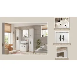 Home Affaire Waschtisch HOME AFFAIRE "Florenz, Waschbeckenunterschrank inkl. Waschbecken, Metallgriffe", weiß (pinie weiß dekor, pinie weiß dekor), B:81cm T:47cm, FSC-zertifizierter Holzwerkstoff, Waschtische, Waschtisch, in Pinie Weiß, hängend, Breite 82 cm, inkl.