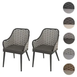 2er-Set Aluminium-Gartenstuhl HWC-O16, Outdoor Stuhl, Olefin (200 g/m2) Seilgeflecht Rope ~ hellgrau Kissen dunkelgrau