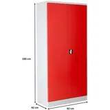 PROREGAL Stahlschrank BEE mit 5 lackierten Fachböden | HxBxT 195x92x42cm | Weiß-Rot | Werkstattschrank Werkzeugschrank Aktenschrank Universalschrank