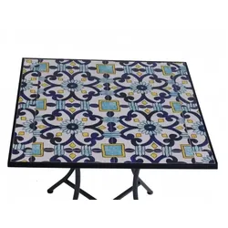 Lex Mosaik Mosaiktisch Gartentisch quadratisch Bistro Eisenramen elegant Blau : Blau gemustert : 70x77x77