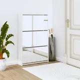 Schuhschrank Schuhregal Schuhablage mit Spiegel Schuhständer Hochglanz-Weiß