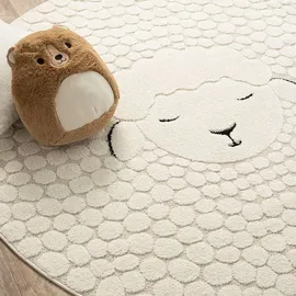 The CarPET Elisa Kids", Teppich für Kinderzimmer Kinderteppich, Spielteppich, Pflegeleicht, strapazierfähige, Creme, 120 cm Rund