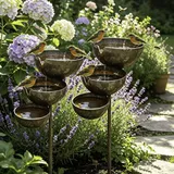 2 Stück Regenfänger Gartenstecker Rost, Metall Gartenstecker Vogeltränke, 3 Etagen Insektentränke Garten, Bienentränke, Wasserfütterer Ornamente Mit Wasserschalen, Für Vögel, Schmetterlinge, Bienens