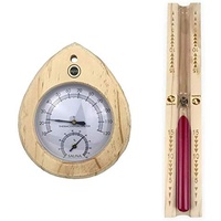 Sauna Klimamesser Tropfen - Finnisches Sauna Thermometer + Hygrometer mit Holzrahmen hell by OPA/Lumo plus Sanduhr Exclusiv 15 min. mit rotem Sand
