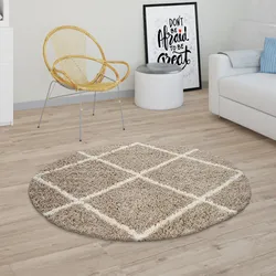 Hochflor-Teppich PACO HOME "Kalmar 441", beige, H:40mm Ø:80cm, Polypropylen, Teppiche, Scandi Design, Rauten Muster, weich & kuschelig