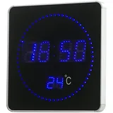 Lunartec Digitale Wanduhr: Flache LED-Funk-Tisch- & Wanduhr, Temperatur-Anzeige, Blaue LEDs (Funkuhr Digital, Funkuhr LED, Beleuchtung)