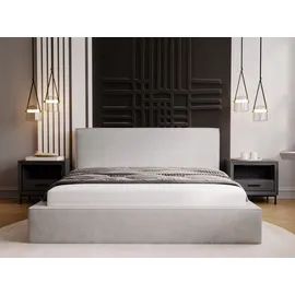 GRAINGOLD Polsterbett mit Bettkasten, 140x200, Hellgrau Samt, Monaco