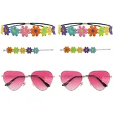 UILYNIU 6 Stück Hippie Accessoires, Hippie Kostüm Set mit Sonnenbrille, 60er 70er Jahre Ankleidezubehör, Hippie Kostüm Damen Accessoires, Boho Stirnband Blume für Hippie Party Zubehör (Mehrfarbig) - Einheitsgröße