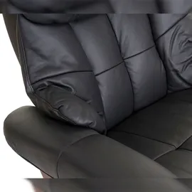 Robas Lund Relaxsessel Calgary 2, Fernsehsessel Sessel, Echtleder 150kg belastbar ~ schwarz, Walnuss-Optik
