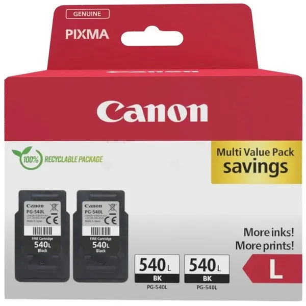 Canon PG-540L (2 x Schwarz) Original-Tintenpatronen mit hoher Reichweite, Doppelpack in recyclebarer Verpackung