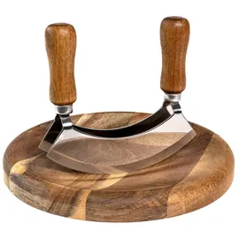 Intirilife Wiegemesser mit Schneidebrett Kräutermesser in Braun - Gr.: onesize