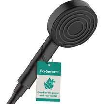 Hansgrohe Pulsify S - wassersparender Duschkopf 5,7 l/min (EcoSmart+), Handbrause mit 1 Strahlart (PowderRain), runde Duschbrause (105 mm), Sparduschkopf mit Antikalk-Funktion, Mattschwarz, 24121670