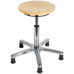 PROREGAL Drehhocker Atlanta, Sitzhöhe 47-65cm, Tragfähigkeit 110kg, Holz-Buche, Aluminium-Fußkreuz, Gleiter, Ringauslösung, Buche