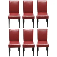 Mendler 6er-Set Esszimmerstuhl Stuhl Küchenstuhl Littau Leder, rot, dunkle
