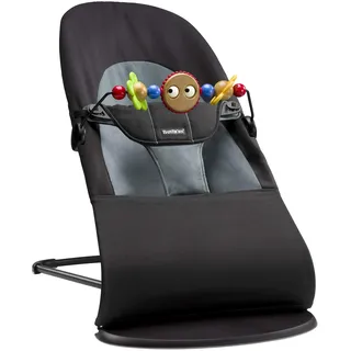 BabyBjörn Babywippe Balance Soft, Baumwolle, Schwarz/Dunkelgrau inklusive Spielzeug für Babywippe, Fröhliche Augen