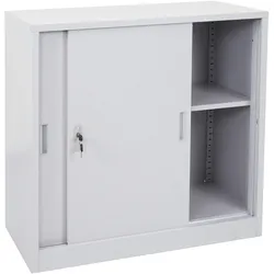 Mendler Aktenschrank Boston HWC-F41, Stahlschrank Büroschrank, mit abschließbaren Schiebetüren 90x90x45cm ~ grau