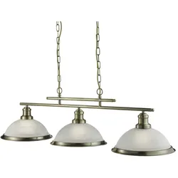 Licht-Erlebnisse Pendelleuchte BARBY 3-flammig Messing Antik, Weiß Metall, Glas LE14090